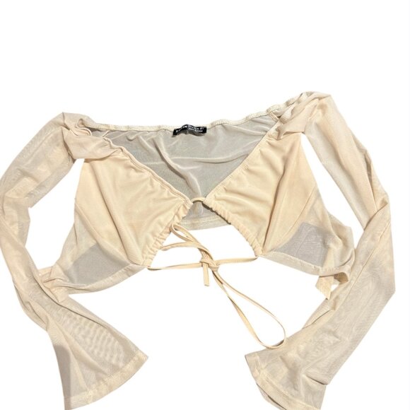 Cream Front Tied Crop Top Y2K style ( Raving Top! ) - Picture 2 of 6